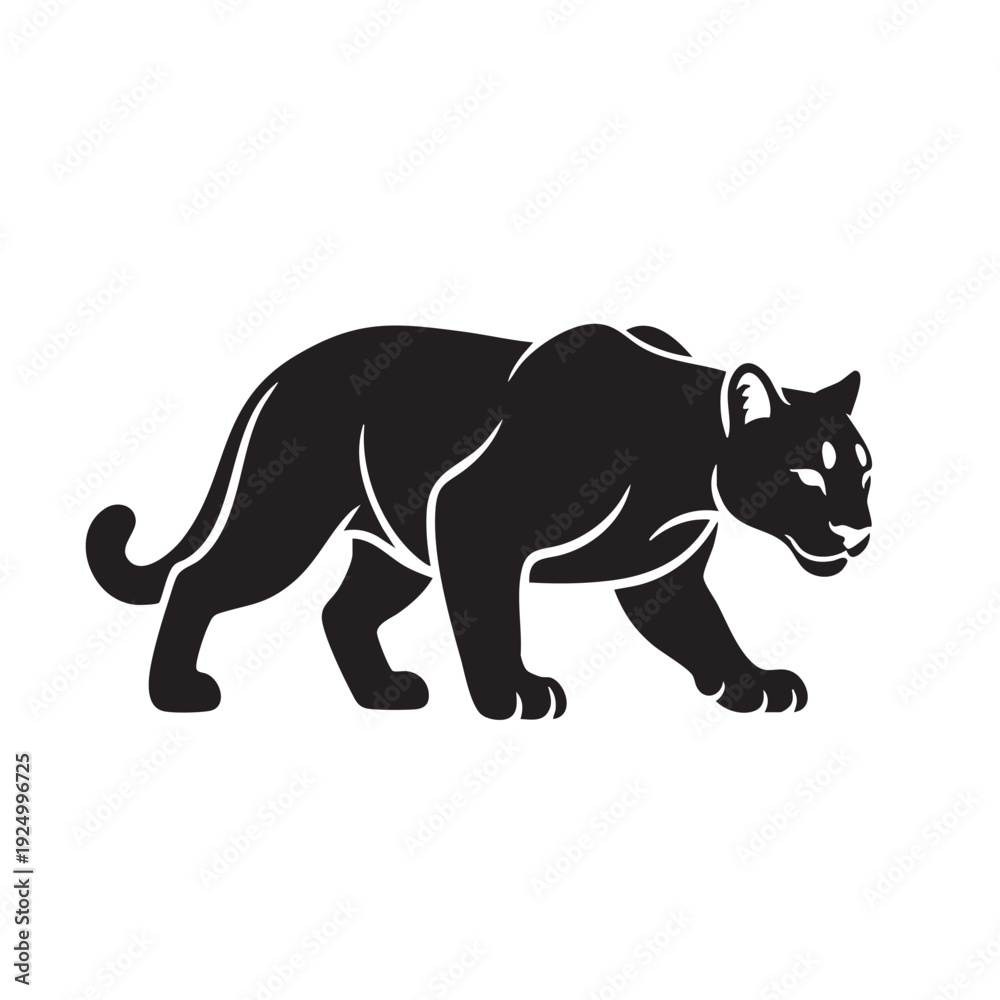 Obraz premium Dynamic black panther silhouette in motion, a stylized vector illustration conveying power, stealth, and wild feline grace.