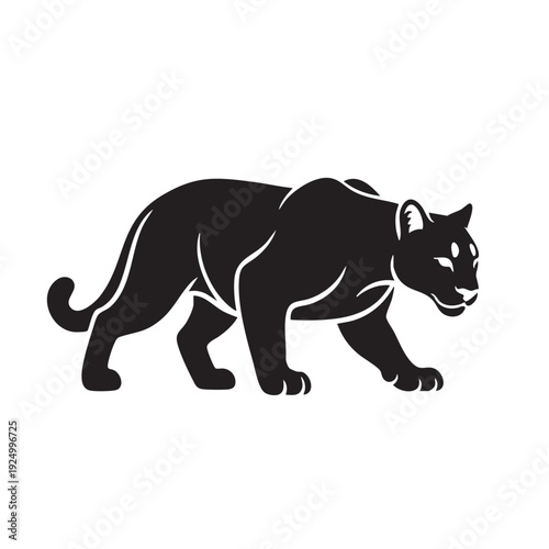 Dynamic black panther silhouette in motion, a stylized vector illustration conveying power, stealth, and wild feline grace.