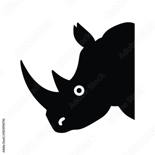 Simple black and white illustration of a rhinoceros head profile isolated on white background, Vector, illustration