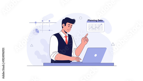Man planning data on laptop, business strategy, financial growth chart