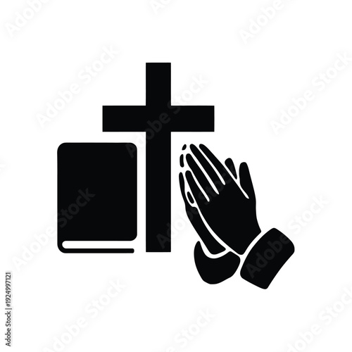 A depiction of faith, technology, and devotion intertwined through prayer and scripture isolated on white background, Vector, illustration