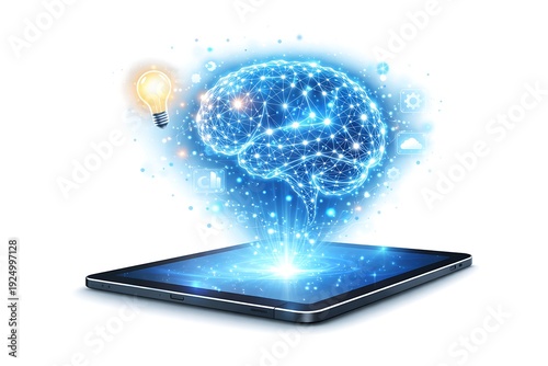 Wallpaper Mural Artificial Intelligence Brain Hologram with Idea Innovation and Digital Tablet on white. Torontodigital.ca