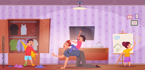 Hyperactive person. Little characters kids with adhd problems exact vector impulsivity people cartoon background