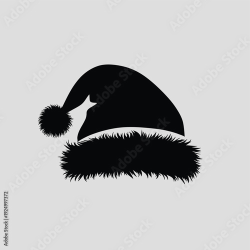Classic black and white holiday festive hat with a pom pom and fur trim isolated on white background, Vector, illustration