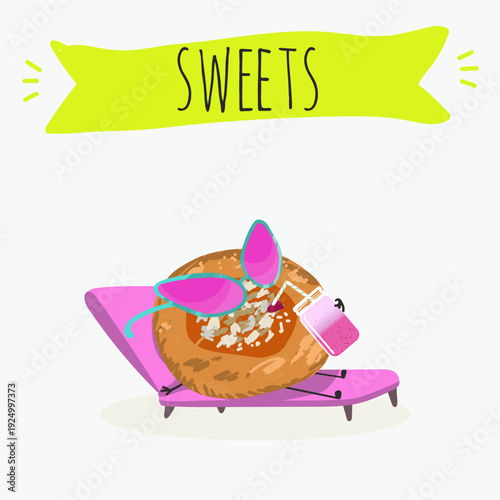 Funny Characters quince dessert, Ayva tatlısı, hand drawn vector illustration.
