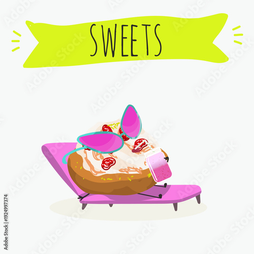 Funny Characters quince dessert, Ayva tatlısı, hand drawn vector illustration.