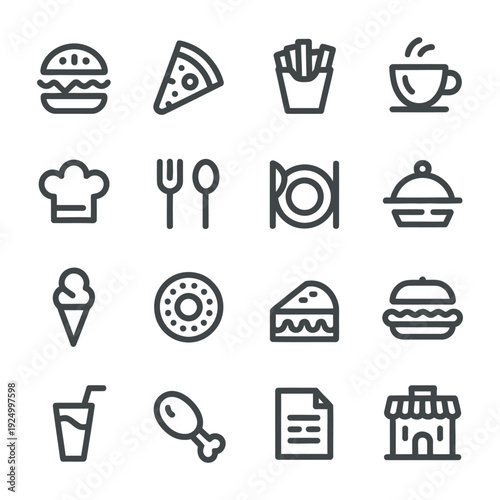 Restaurant Menu and Fast Food Icon Set - Culinary Snacks Symbols