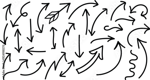 A collection of hand drawn arrows on a white background