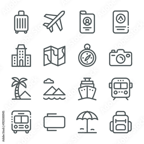 Global Travel and Summer Tourism Icon Set - Vacation Symbols