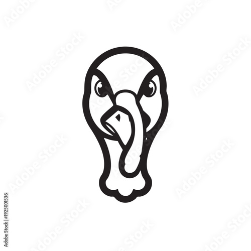 Stylized Black and White Vector Head of a Turkey, Farm Bird Icon