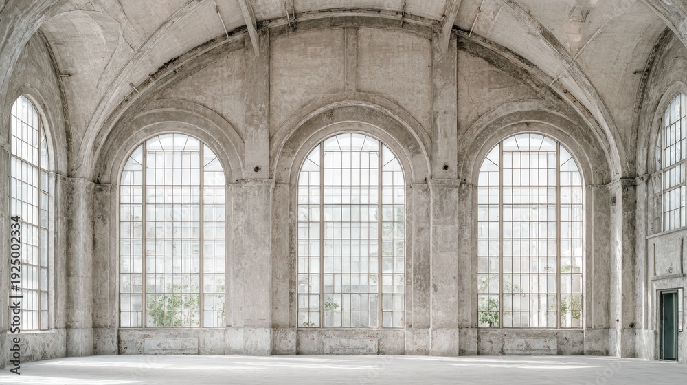 Obraz premium Grand Arches in Architectural Beauty: A majestic interior space, showcasing grand arched windows that frame the world, bathed in natural light.