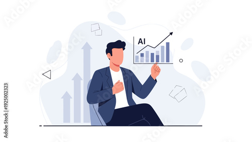 Businessman points to AI growth chart, symbolizing business success and technology