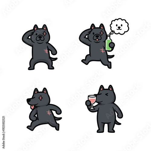 Cartoon cat characters having fun with drinks and party