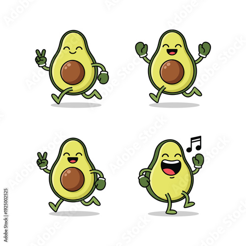 Cartoon Avocado Characters Dancing and Singing with Joyful Expressions