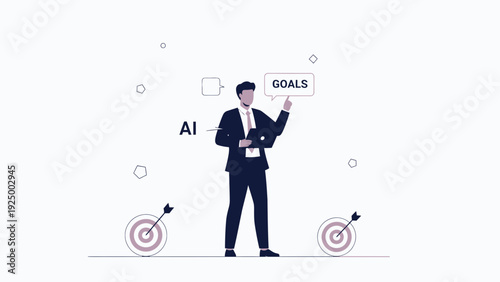 Businessman reaching goals with AI assistance, strategy and success