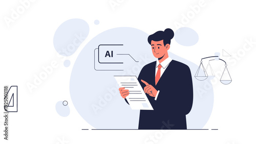 Lawyer Using AI for Legal Document Analysis and Justice Scales Concept