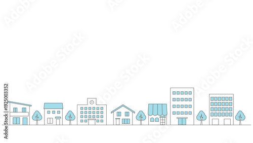 シンプルな街並みのイラストのバナー背景　横長　16:9