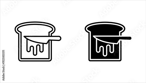 Slice of buttered bread and knife icon set, Toast and knife. Breakfast bread, vector illustration on white background