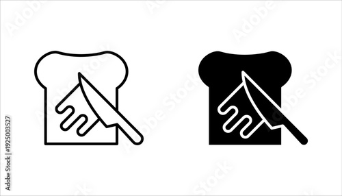 Slice of buttered bread and knife icon set, Toast and knife. Breakfast bread, vector illustration on white background