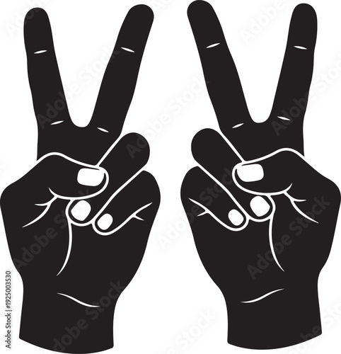 Two black hands making peace signs isolated on transparent background