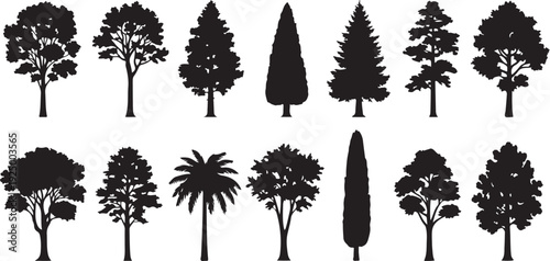 set of trees silhouettes