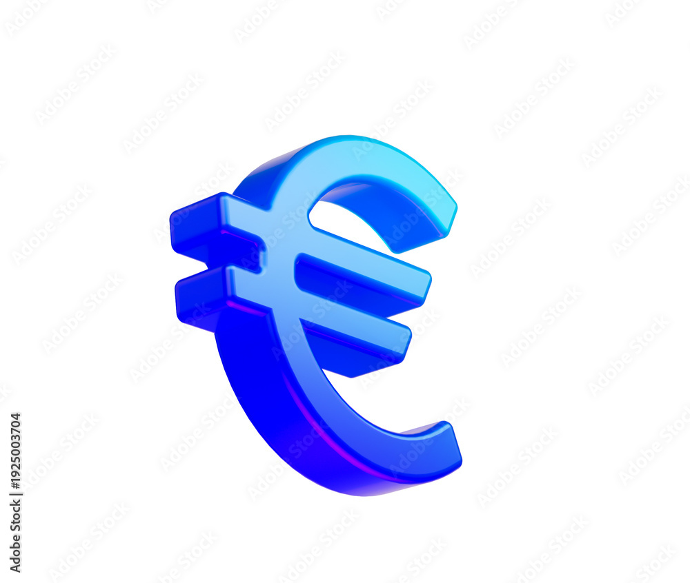 Fototapeta premium Glossy Euro currency symbol in blue gradient with sleek curves and reflective edges, 3D Illustration