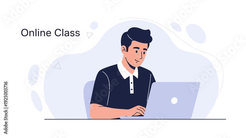 Man Attending Online Class on Laptop, E-learning Concept