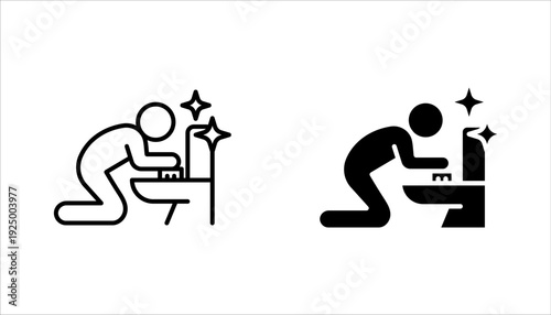 Toilet cleaning linear icon set. Bathroom cleaning. vector illustration on white background