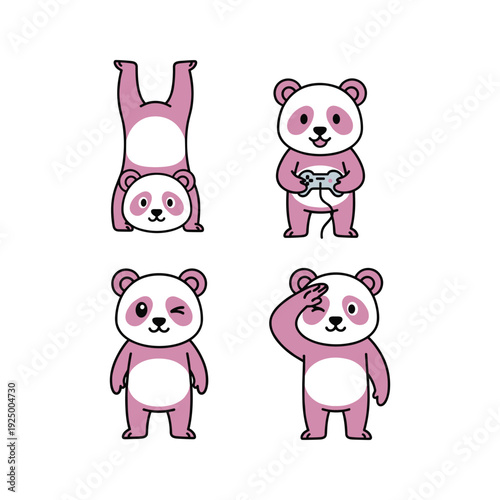Cute cartoon panda poses with different emotions and gestures