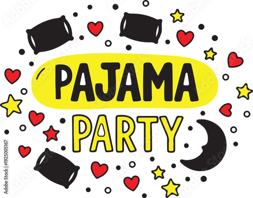 Pajama party logo with isolated elements on transparent background isolated on transparent background