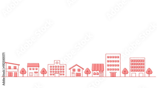 街並みのイラストのバナー背景　手描き風　横長　16:9　赤