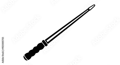 A black and white illustration of a metal tool with a long handle and pointed tip.