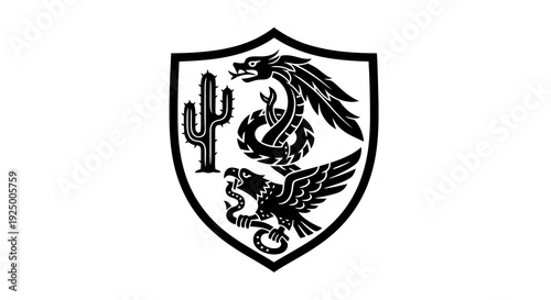 A black shield emblem featuring a cactus and dragon illustration on a white background.