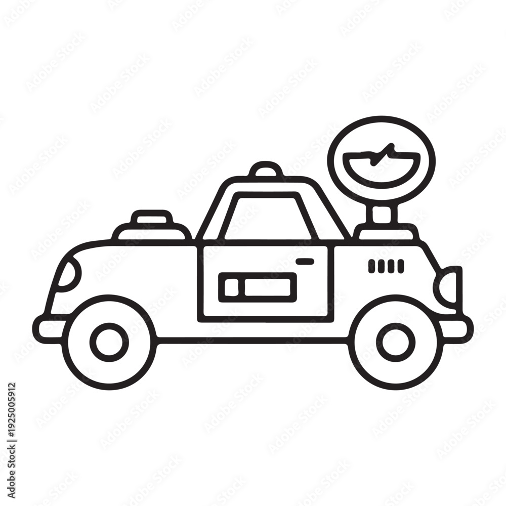 Obraz premium Black and white line drawing of a taxi with a yellow cab sign on top simple illustration of a classic taxi design