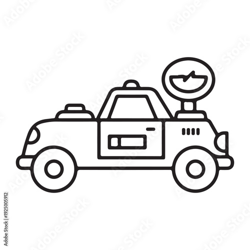 Black and white line drawing of a taxi with a yellow cab sign on top  simple illustration of a classic taxi design