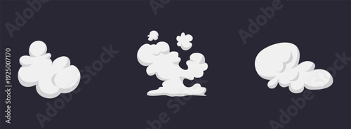 Cartoon smoke and steam vector kit comic explosion, Cooking fog, Fire smoke, and motion cloud eelements.