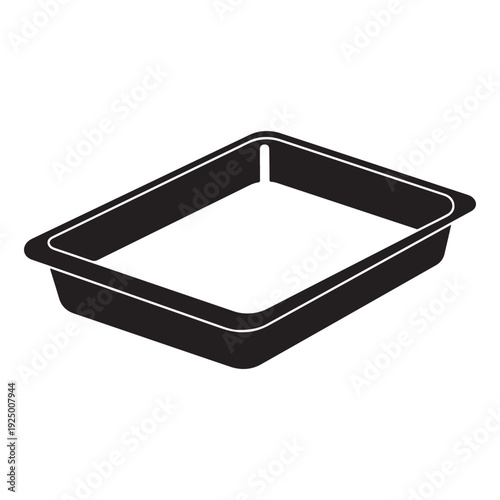 Black baking dish with white outline on transparent background  empty pan for cooking and food preparation