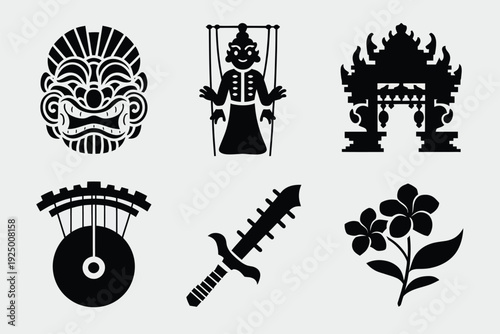 Ancient symbols and artifacts from diverse cultural and mythological traditions isolated on white background, Vector, illustration