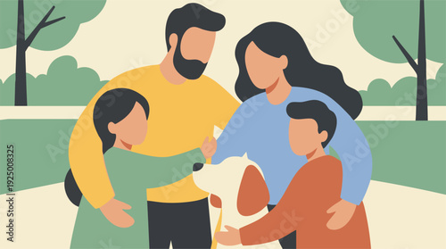 Happy family with children and dog enjoying time together in a park