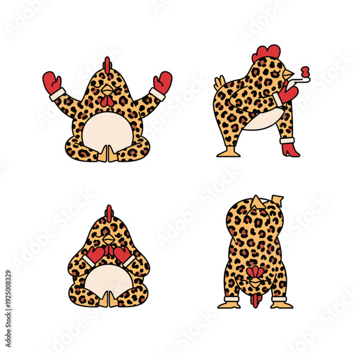 Cheetah Costume Character Set in Various Poses with Copy Space