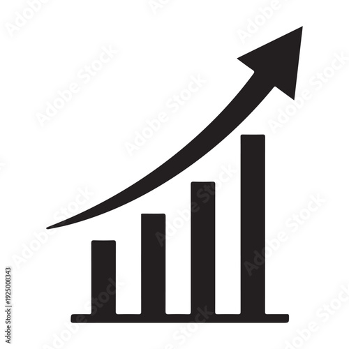 Black bar chart with rising arrow graph showing growth and increase in business statistics and financial data analysis  vector illustration
