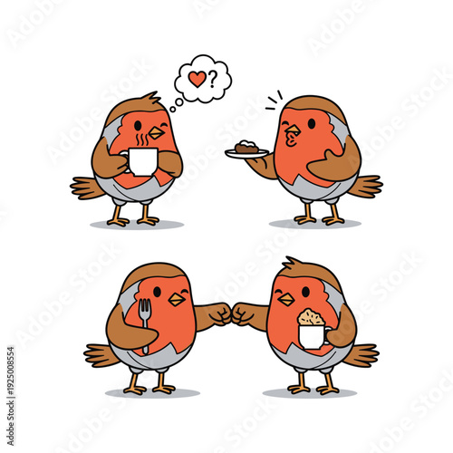 Cartoon birds showing love and care for each other in a minimalist style