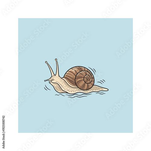 Snail moving fast with motion blur on blue background with copy space