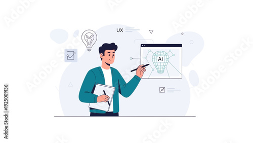Man designing AI interface, UX design, innovative idea, technology concept