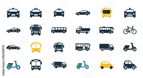 Collection of various public and private transportation vehicles