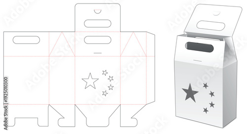 Flip bag box with star window die cut template