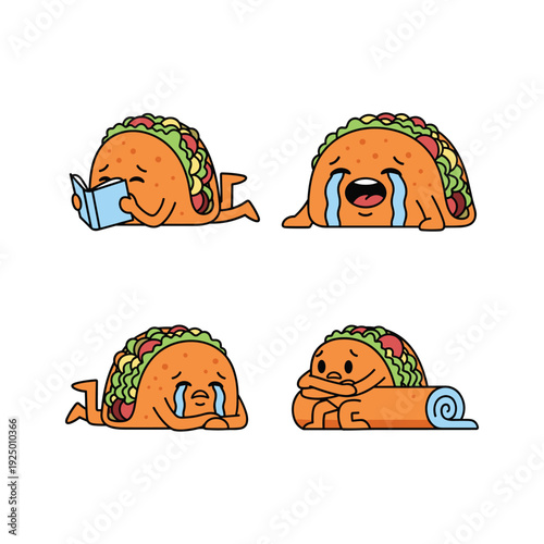 Taco character expressing different emotions with humor and cartoon style
