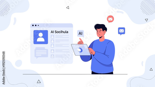 Man Interacting with AI Social Media Interface