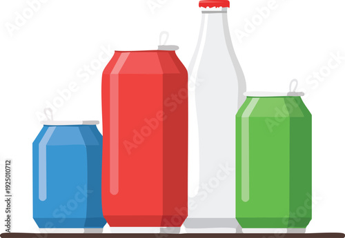  Develop a flat beverage icon series with soda cans and plastic bottles