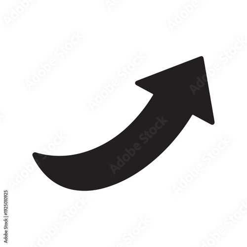 Black curved arrow pointing up and to the right on white background  simple directional symbol